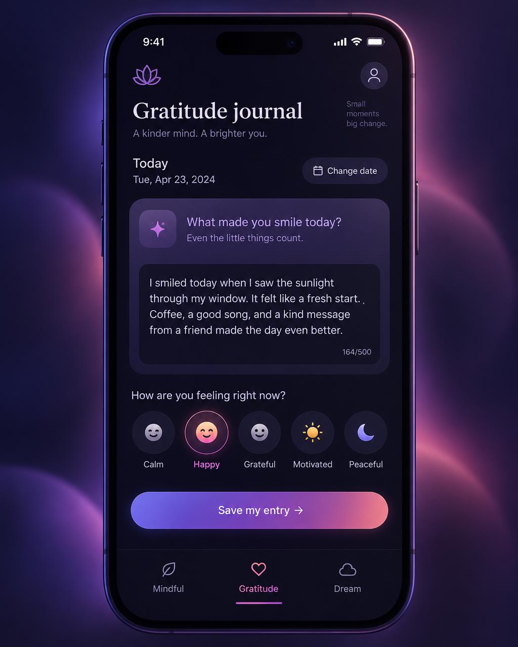 Gratitude journal screen